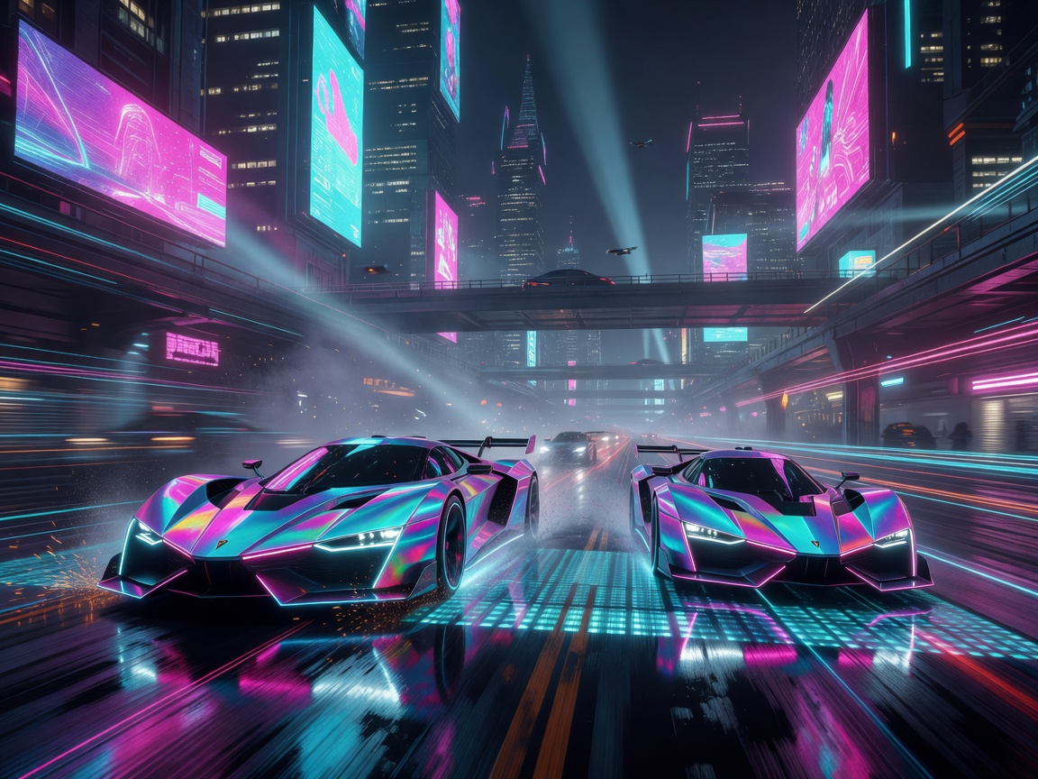 gamedistrictatlx.beauty Neon Nights Racing game showing high speed futuristic cars